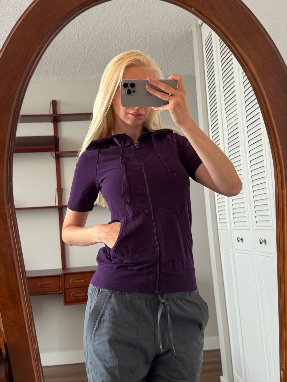 Short Sleeve Purple Zip-Up Hoodie